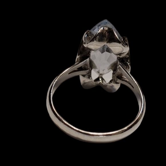 VINTAGE .925 Scalloped Sterling 5 Carat Marquise Cut Aquamarine Stone - Picture 9 of 15